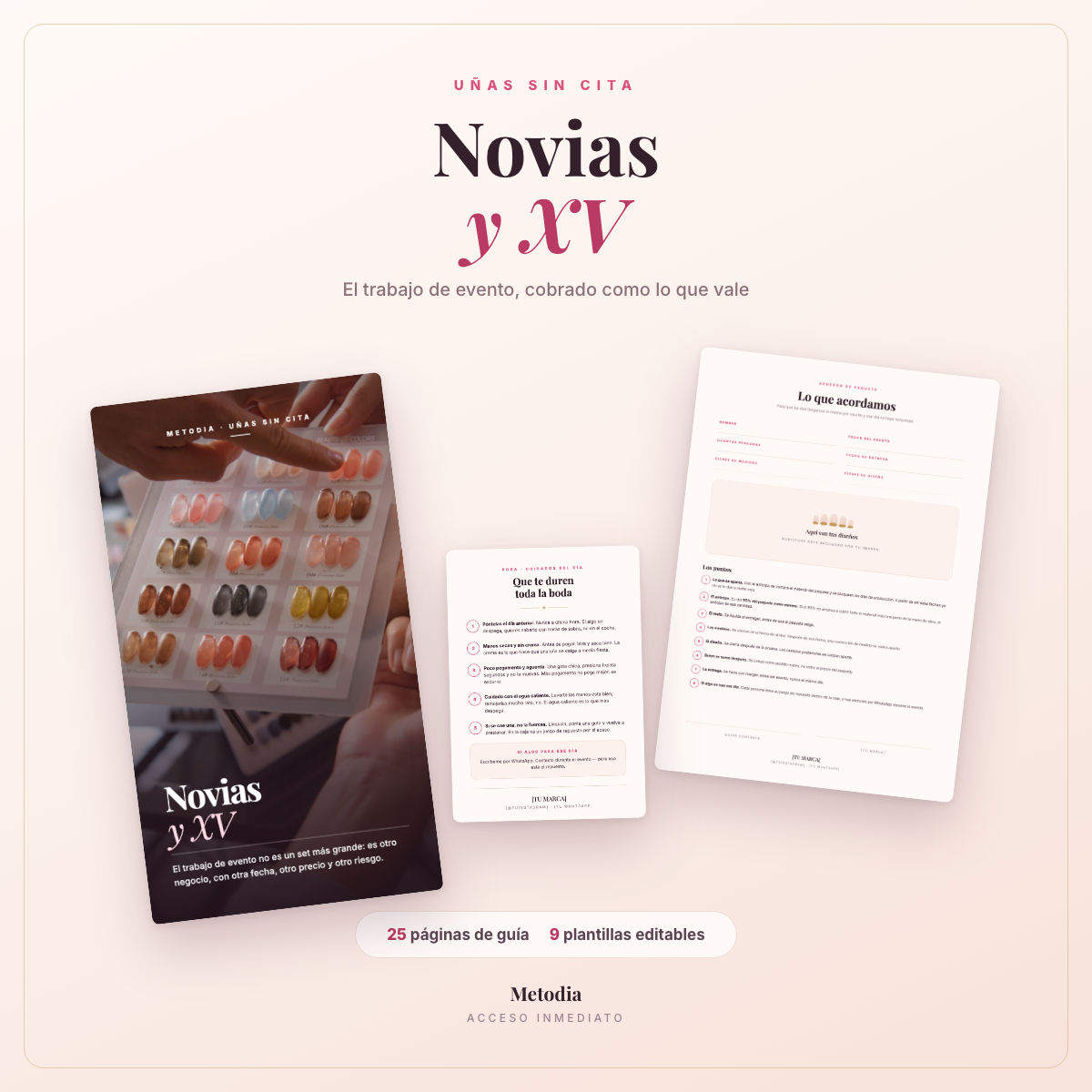 Novias y XV — guía y plantillas de Uñas Sin Cita