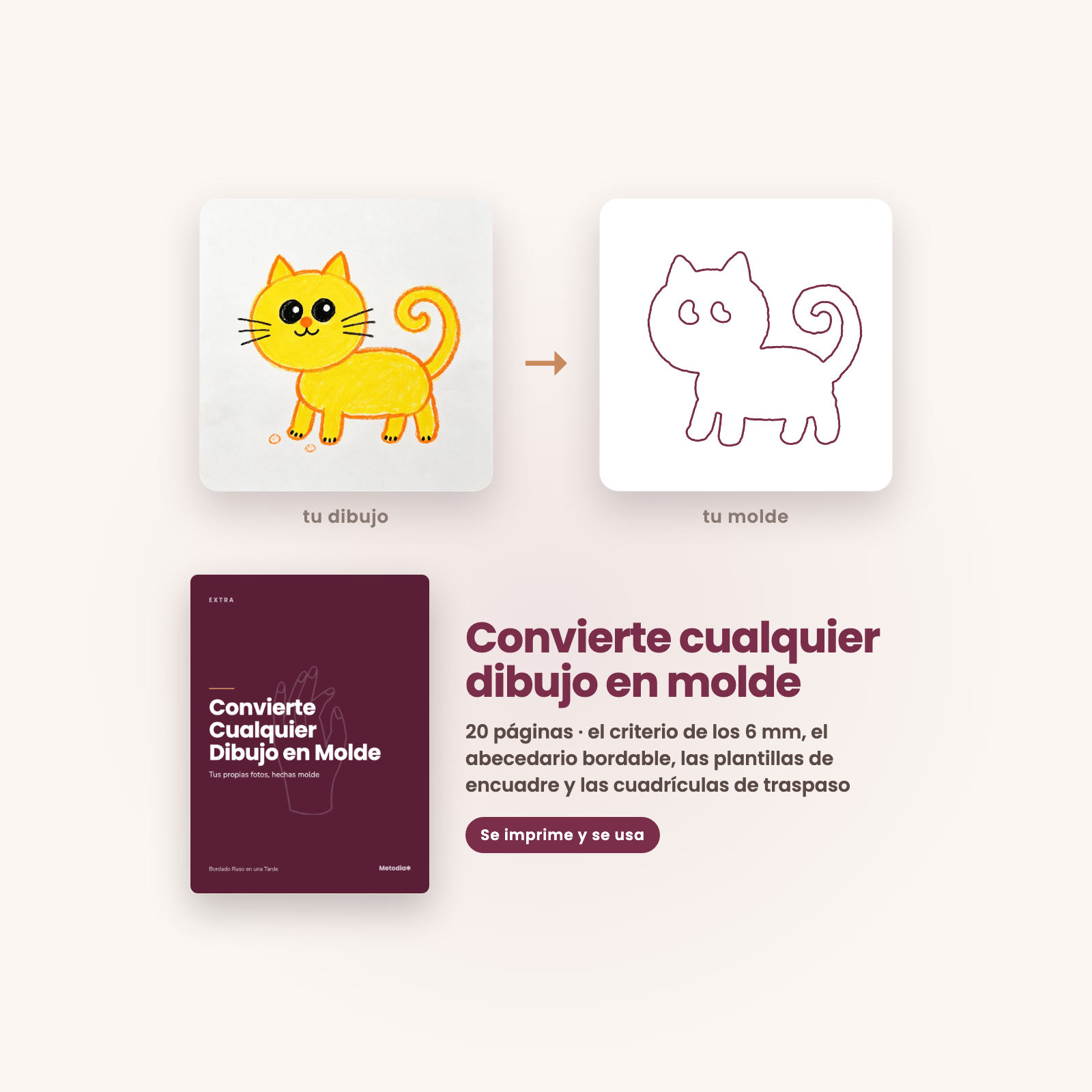 Convierte cualquier dibujo en molde — de un dibujo infantil al molde bordable