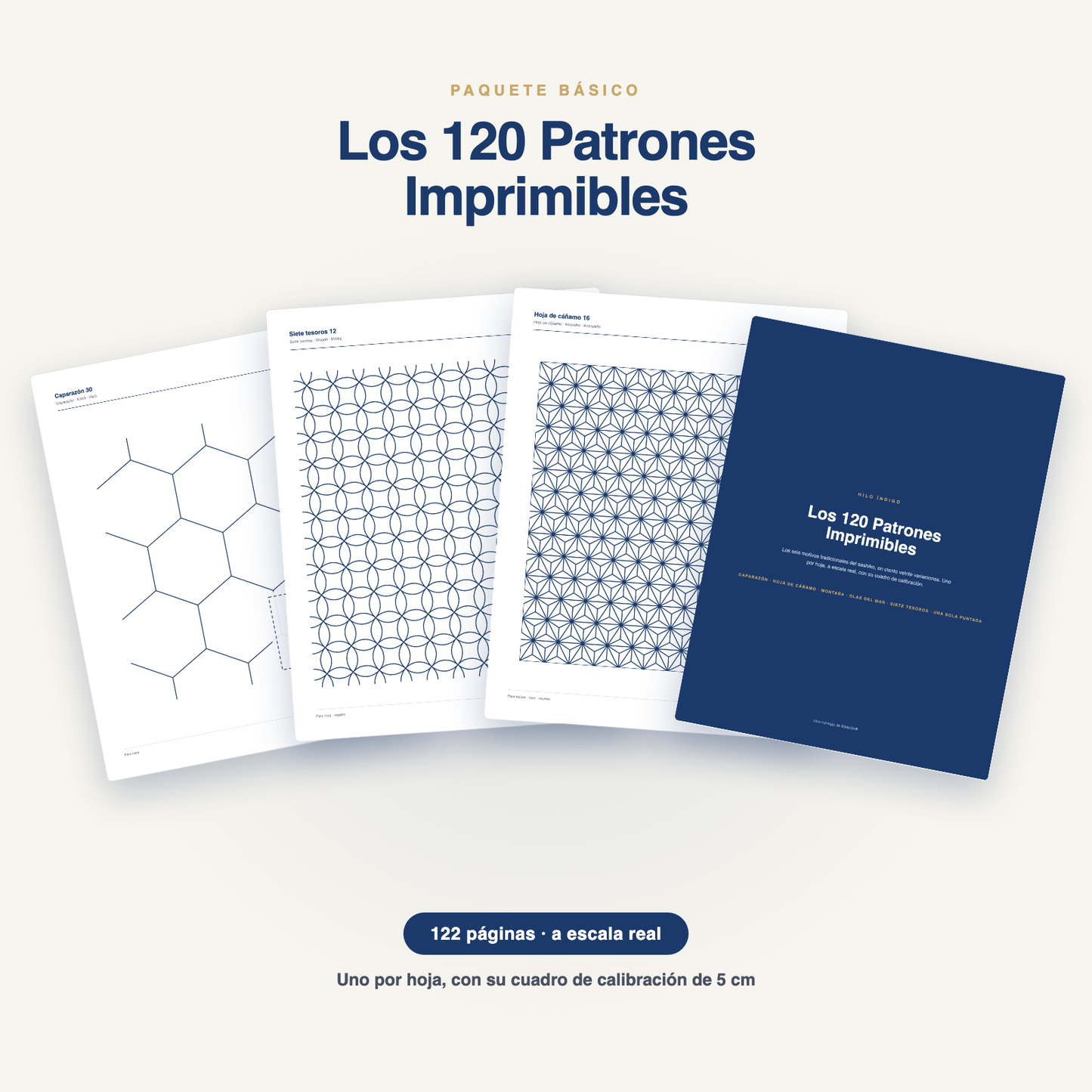 Hilo Índigo Paquete Básico — los 120 patrones de sashiko en PDF imprimible